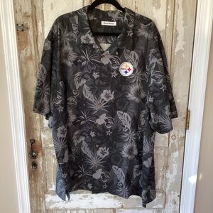 Tommy Bahama Mens Pittsburgh Steelers Hawaiian Silk Shirt Floral 2XL - NWT!